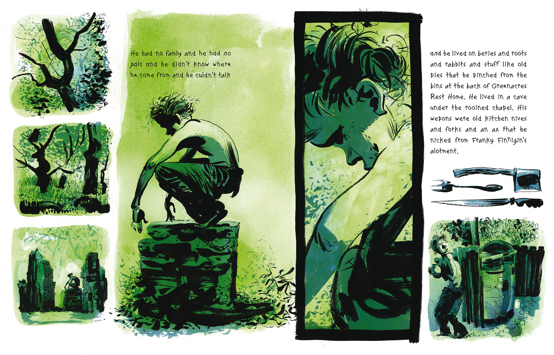 Spread from The Savage. Illustrations by Dave McKean.
