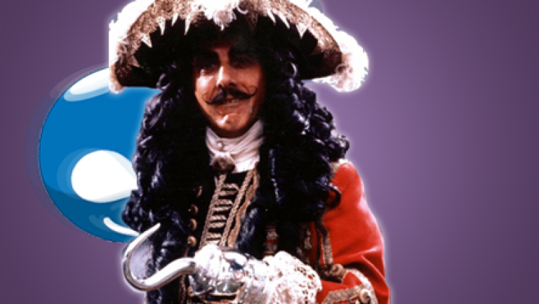 Captain Hook & the Druplicon logo on a purple background.